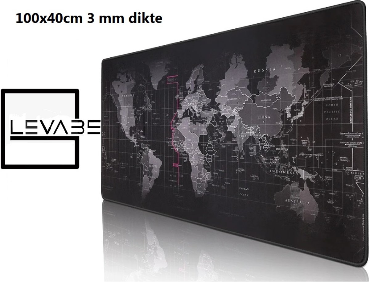 GROTE Levabe 100 cm x 40 cm 3 mm dikte – Landkaart | Muismat | Grote muismat | Gaming muismat | Wereldkaart | Gaming mat | Game |